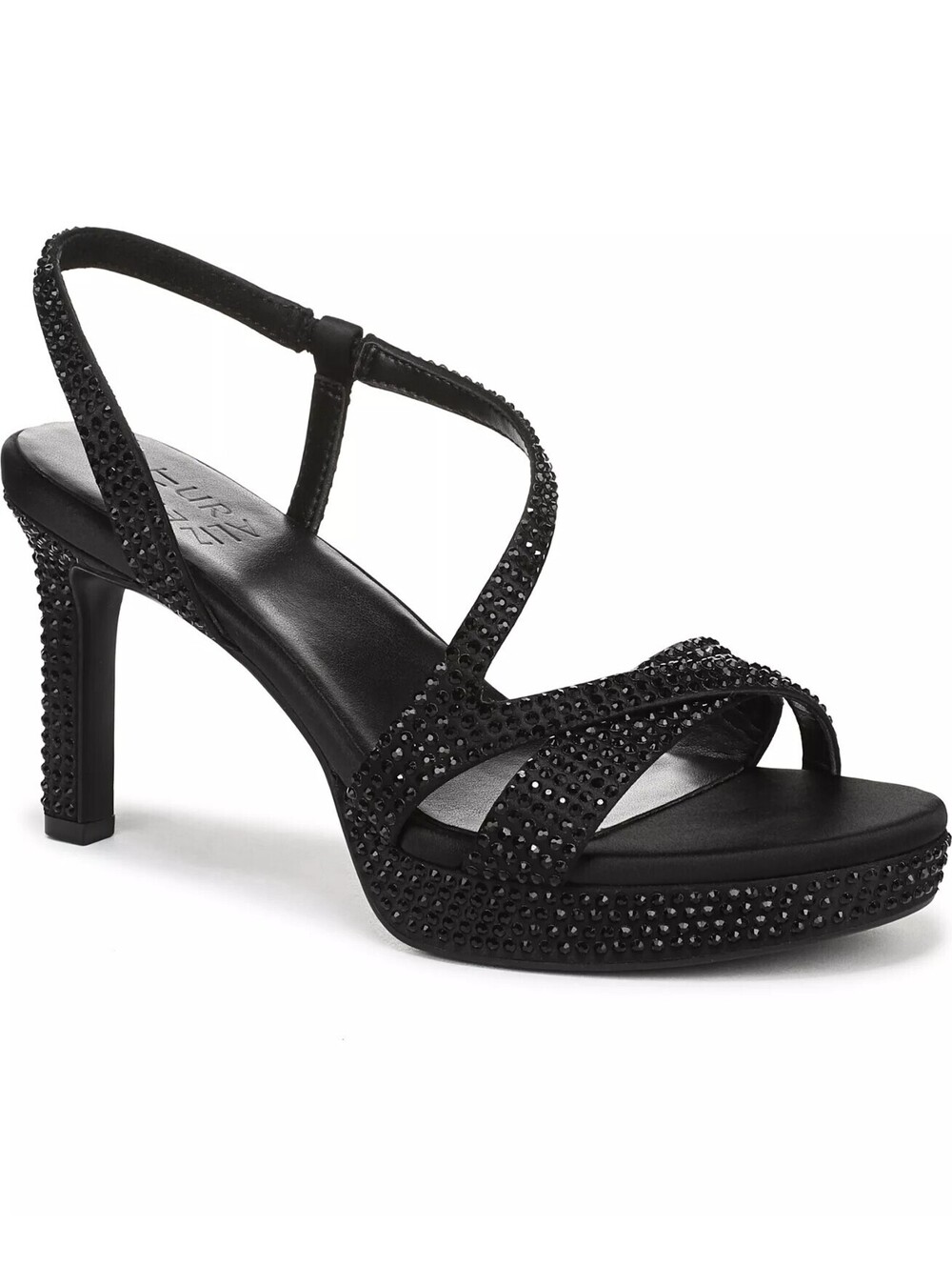 145$ Naturalizer Abby 2 Strappy Dress Sandals Women's Size 9 US Black Satin